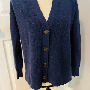 LOFT Navy Blue Cardigan with Button Closure
